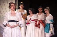 Students performing on stage in Pride and Prejudice at the Mount Without